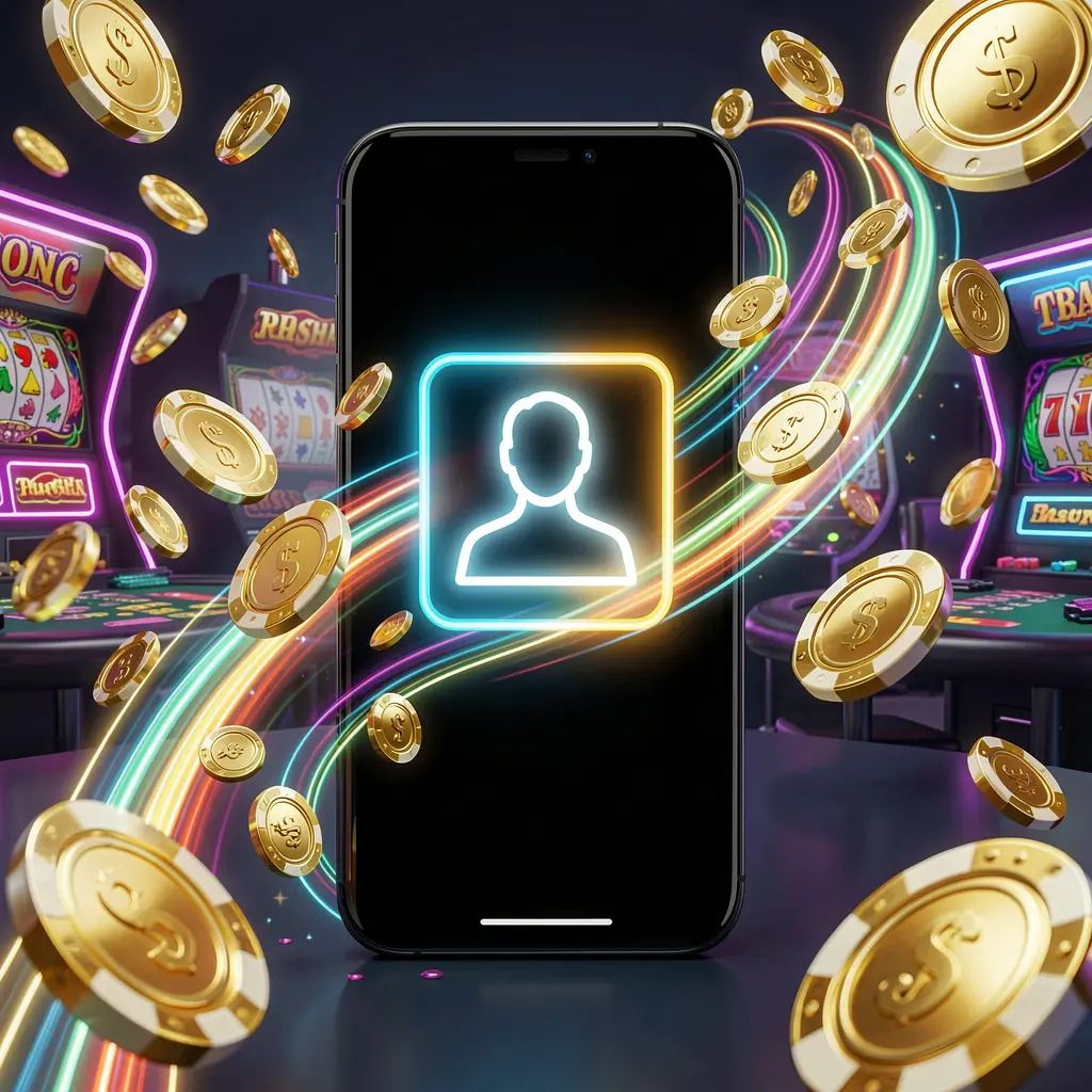 PHKING777 fast casino login banner featuring a smartphone with a bright user icon, speed light trails, and golden coins and chips flying around in a modern neon casino style